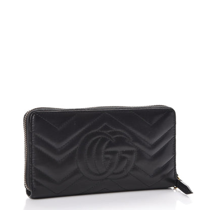 Gucci Calfskin Matelasse GG Marmont Zip Around Wallet Black 3 of 9