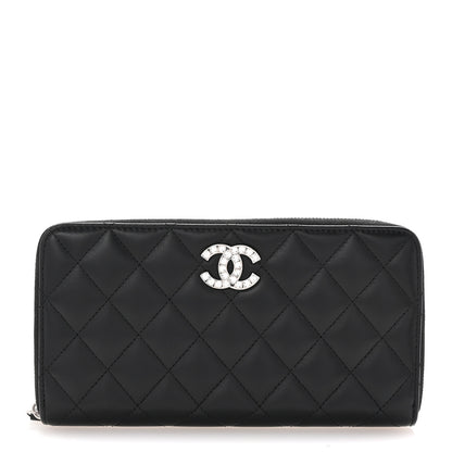 Chanel Lambskin Quilted Baguette Crystal Large Gusset Zip Around Wallet Black 1 of 8