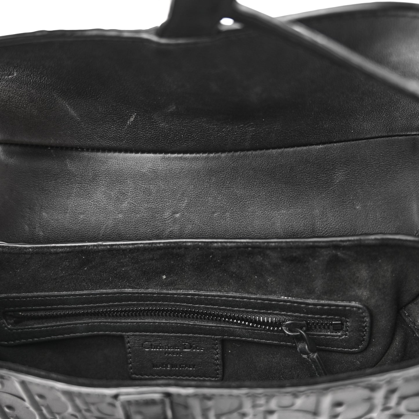 Calfskin Embossed Oblique Saddle Bag With Strap Black