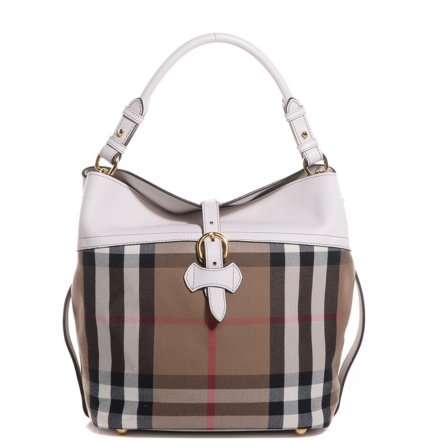 Grainy Calfskin House Check Buckle Medium Sycamore Hobo White