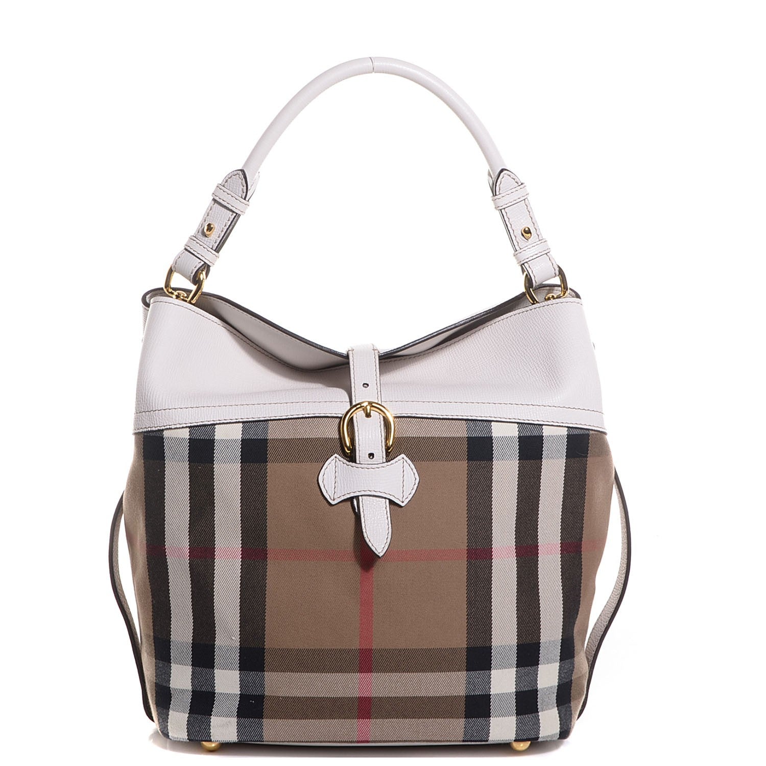 Burberry Grainy Calfskin House Check Buckle Medium Sycamore Hobo White 1 of 11