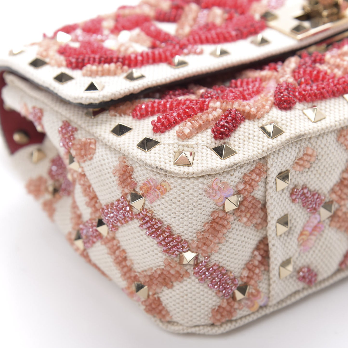 Canvas Beaded Small Rockstud Spike Shoulder Bag Multicolor