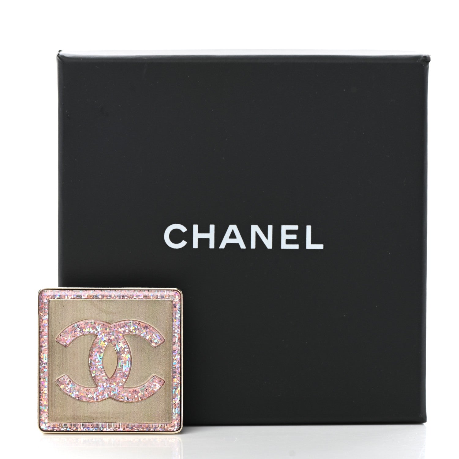 Chanel Resin Glitter Enamel Square CC Brooch Pink Gold 10 of 10
