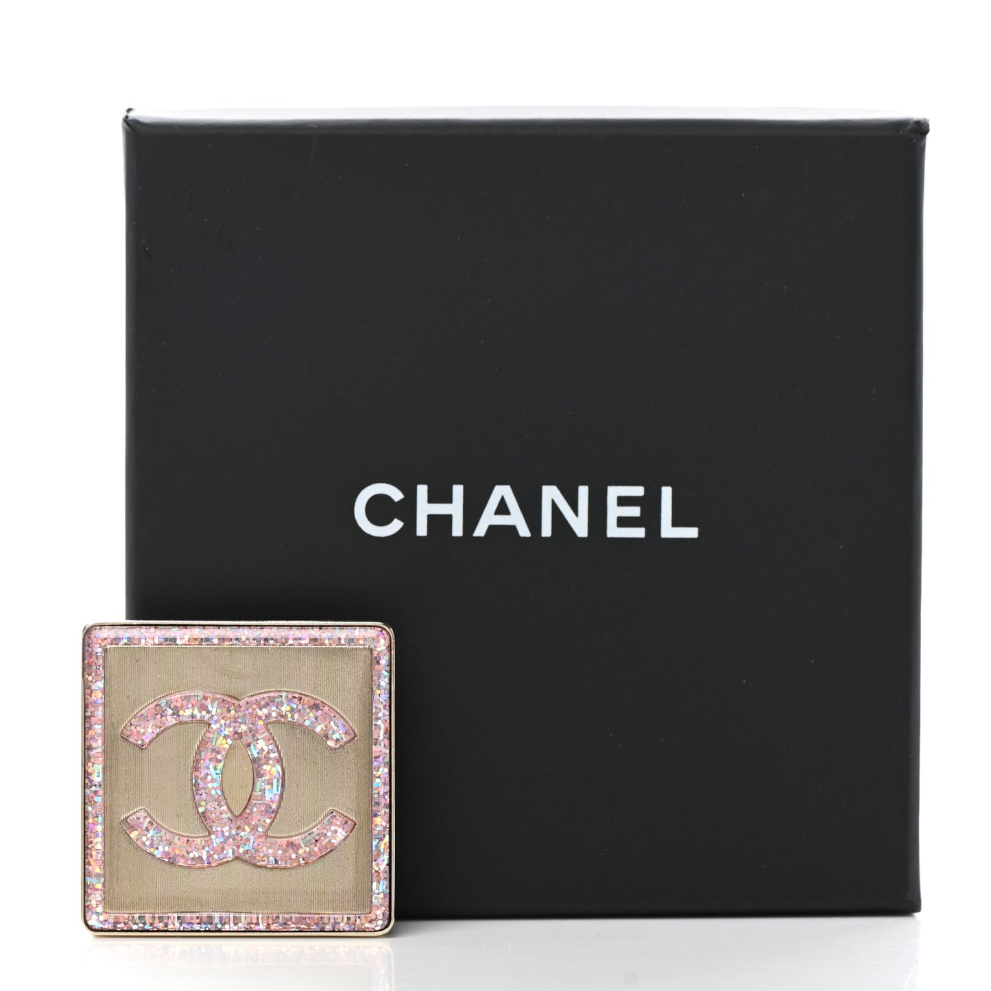 Resin Glitter Enamel Square CC Brooch Pink Gold
