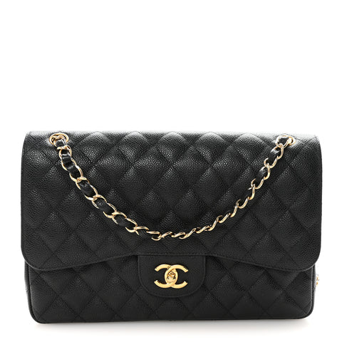 Caviar Quilted Jumbo Double Flap Black