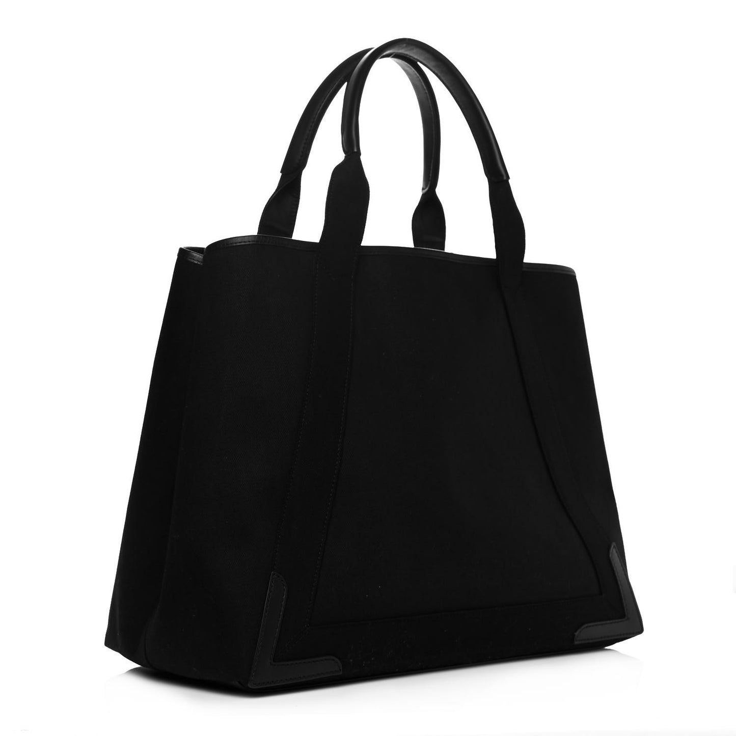 Cotton Canvas Calfskin M Navy Cabas Black White