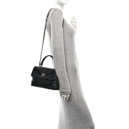 Chanel Calfskin Sheepskin Watersnake Chevron Quilted CC Small Trendy CC Dual Handle Flap Bag Black 2 of 10