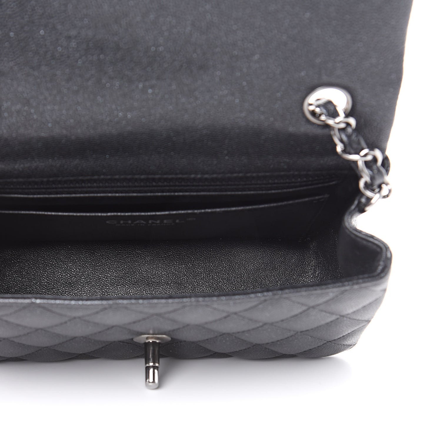 Iridescent Caviar Quilted Mini Rectangular Flap Black