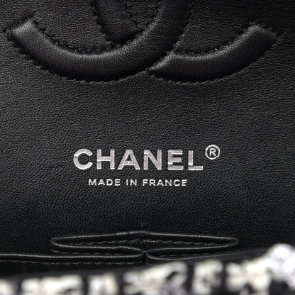 Chanel Tweed Sequin Quilted Medium Double Flap Black White 6 of 11