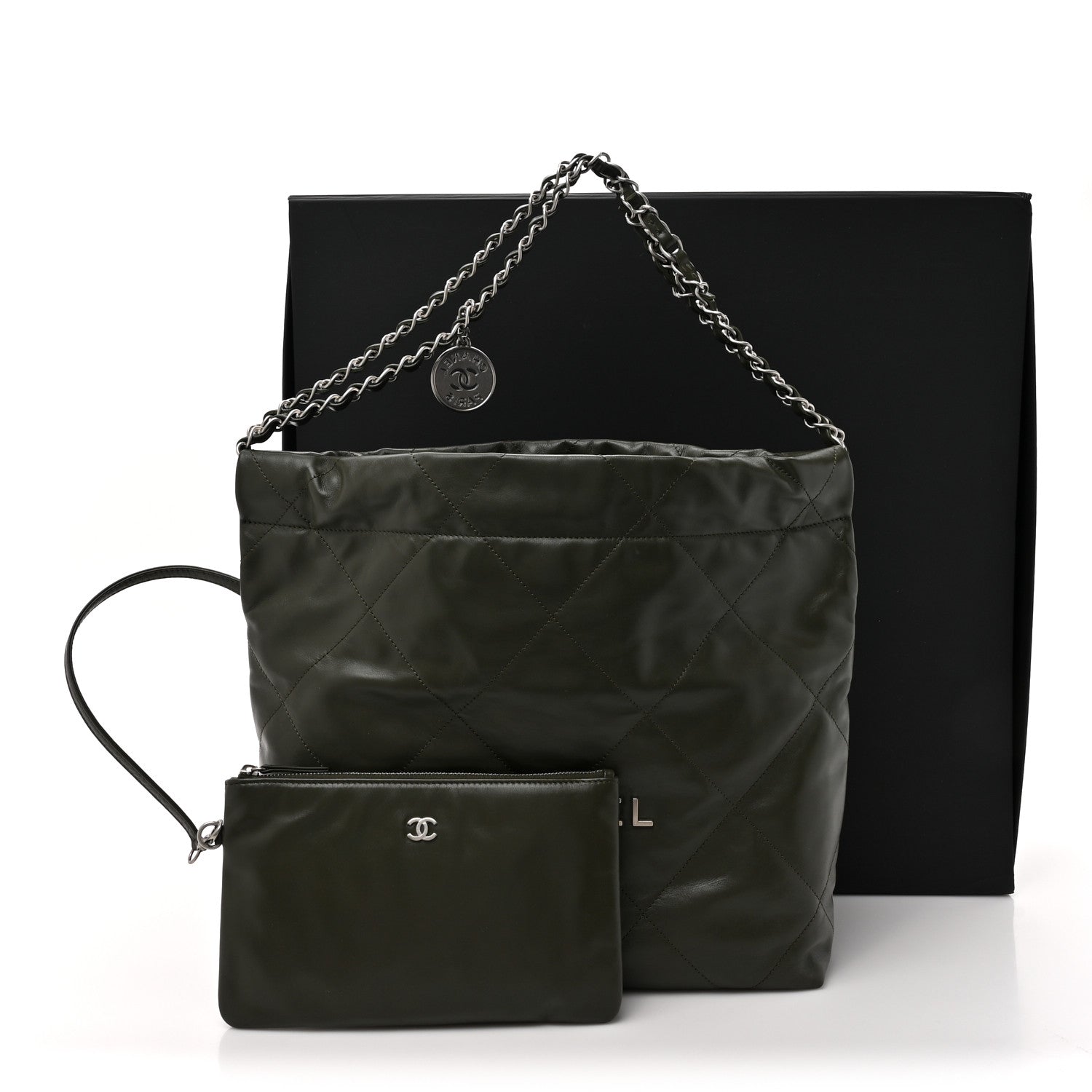 Chanel Shiny Calfskin Quilted Small Chanel 22 Khaki 13 of 13