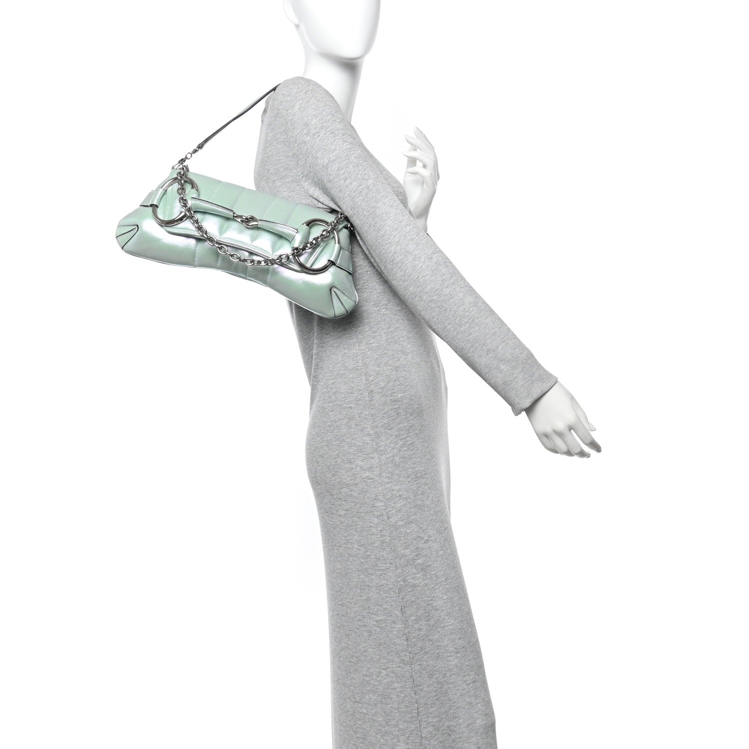 Gucci Iridescent Nappa Vertical Matelasse Medium Maxi Horsebit Chain Shoulder Bag Iridescent Salvy Green 2 of 12