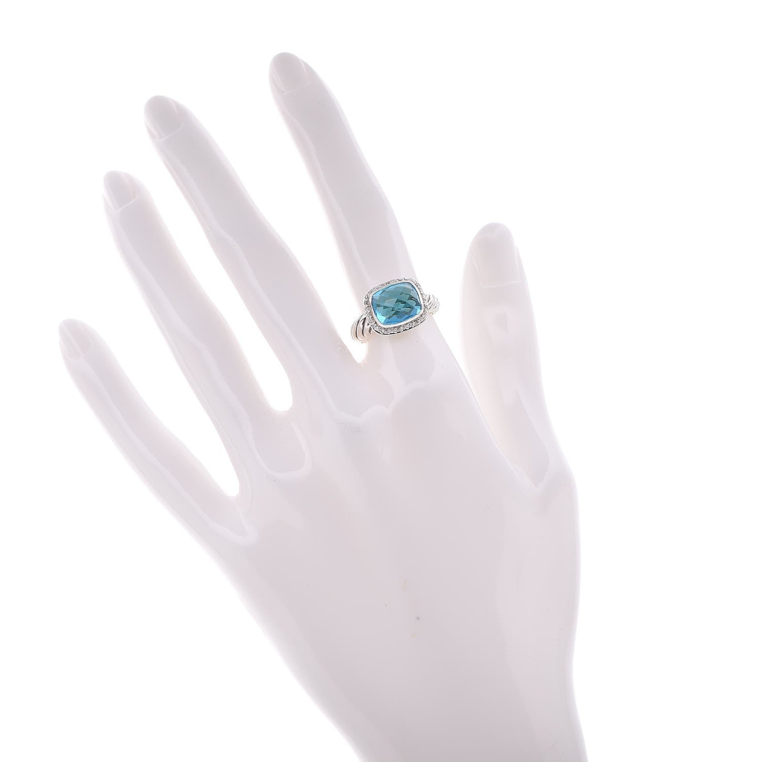David Yurman Sterling Silver Diamond Blue Topaz 10mm Noblesse Ring 52 6 2 of 4
