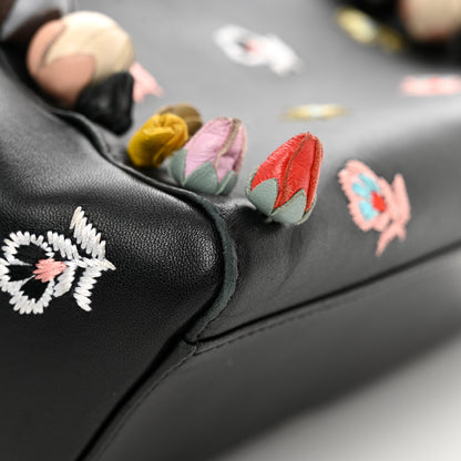 Fendi Nappa Rosebud Embroidered Mini Peekaboo Iconic Satchel Black Multicolor 11 of 12