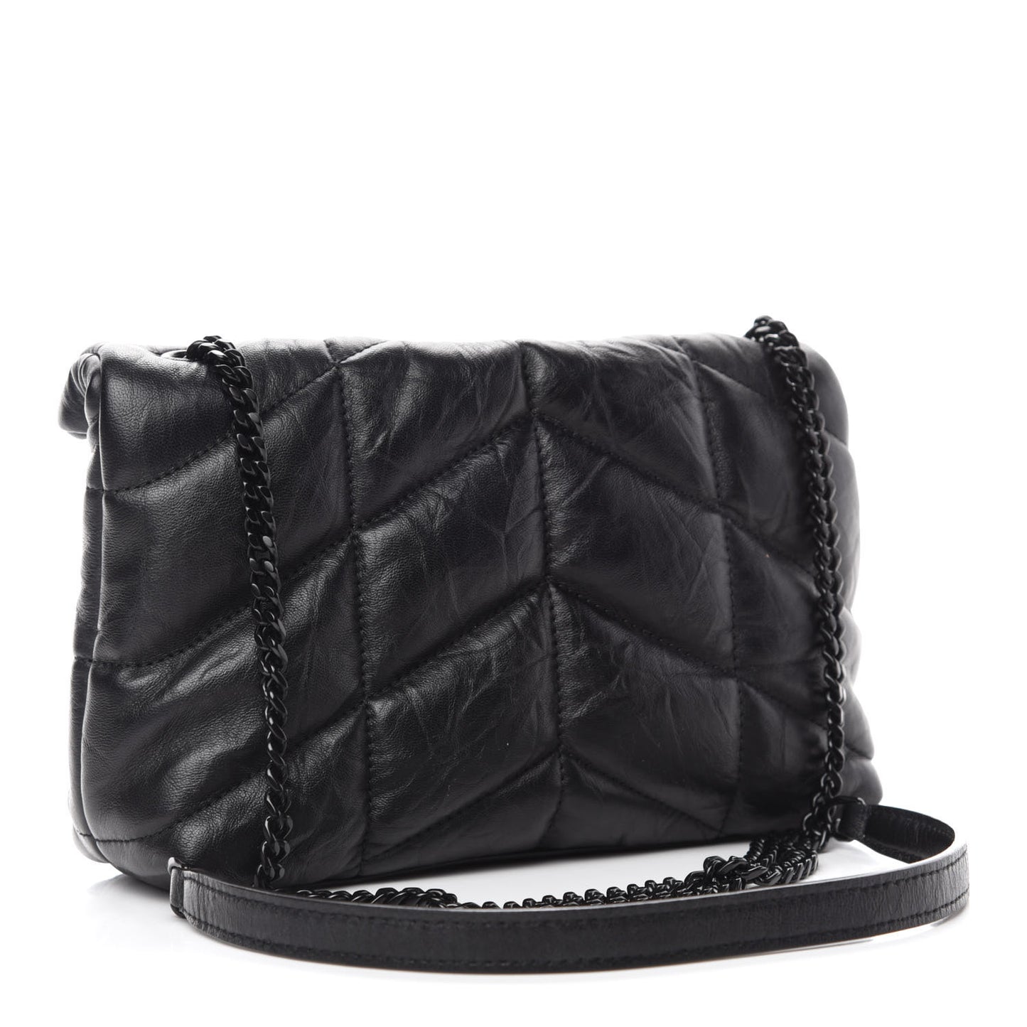 Calfskin Quilted Toy Loulou Puffer Monogram Monochrome Chain Satchel Black