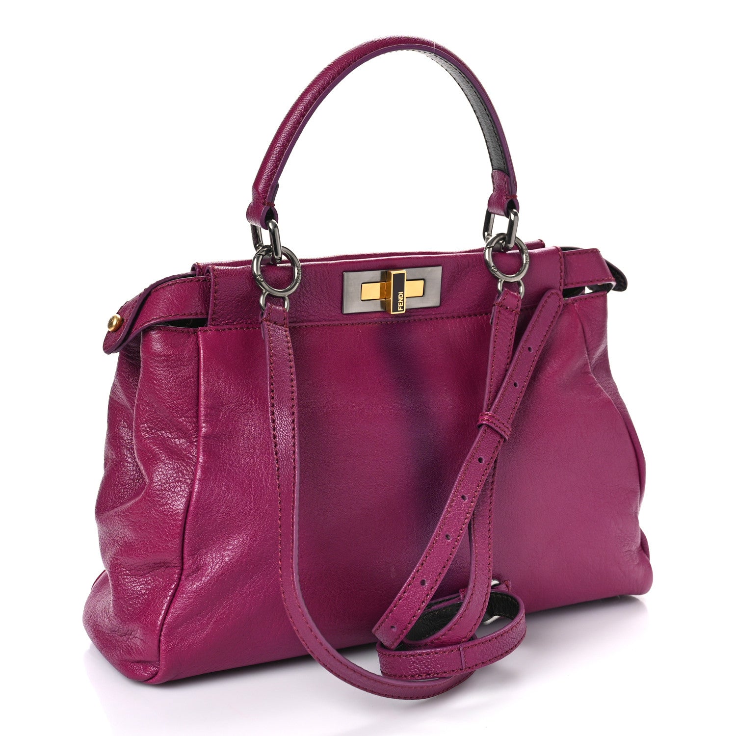 Fendi Goatskin Zucca Medium Peekaboo Iconic Satchel Ciclamino Tobacco Moro 3 of 9