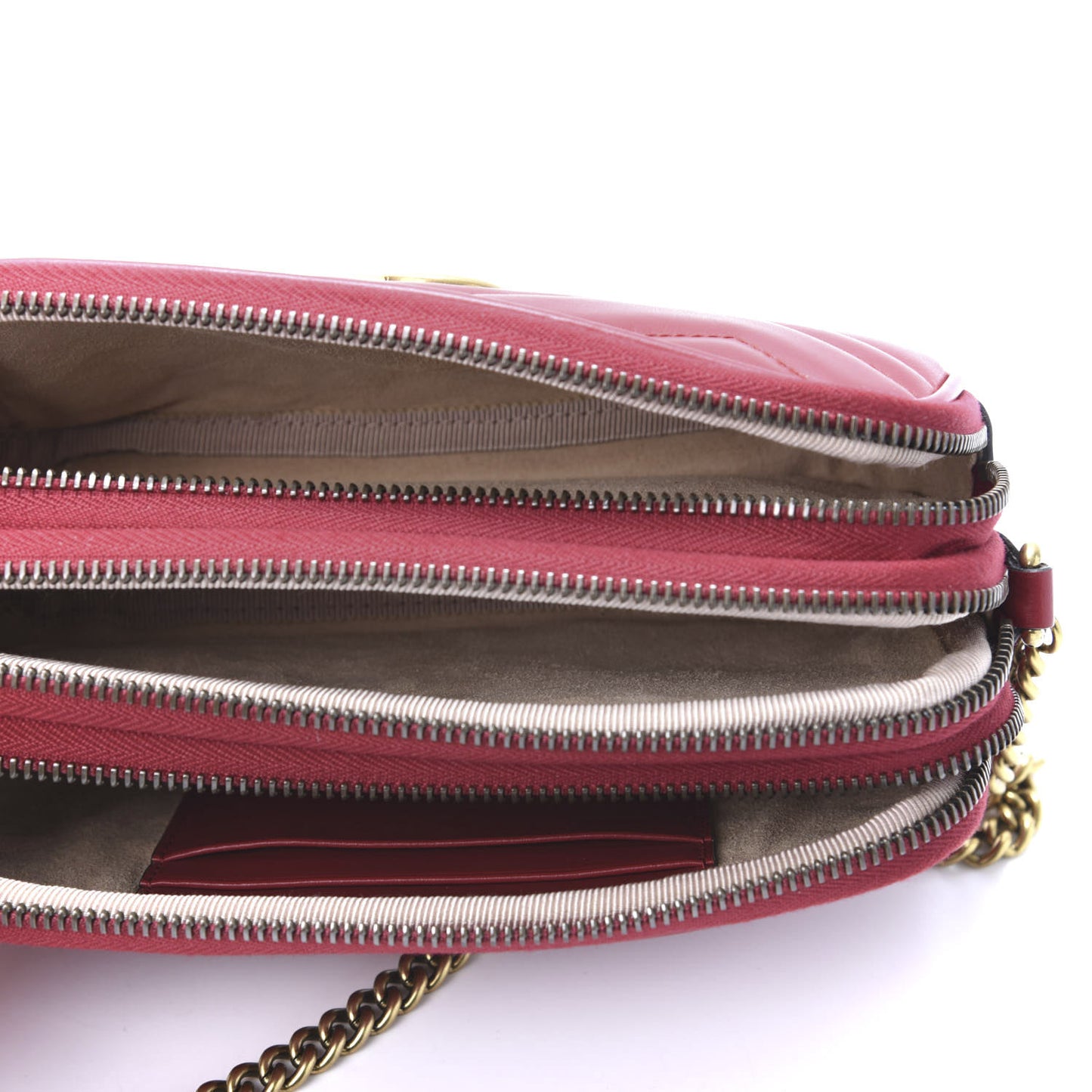 Calfskin Matelasse Mini GG Marmont Chain Crossbody Bag Hibiscus Red