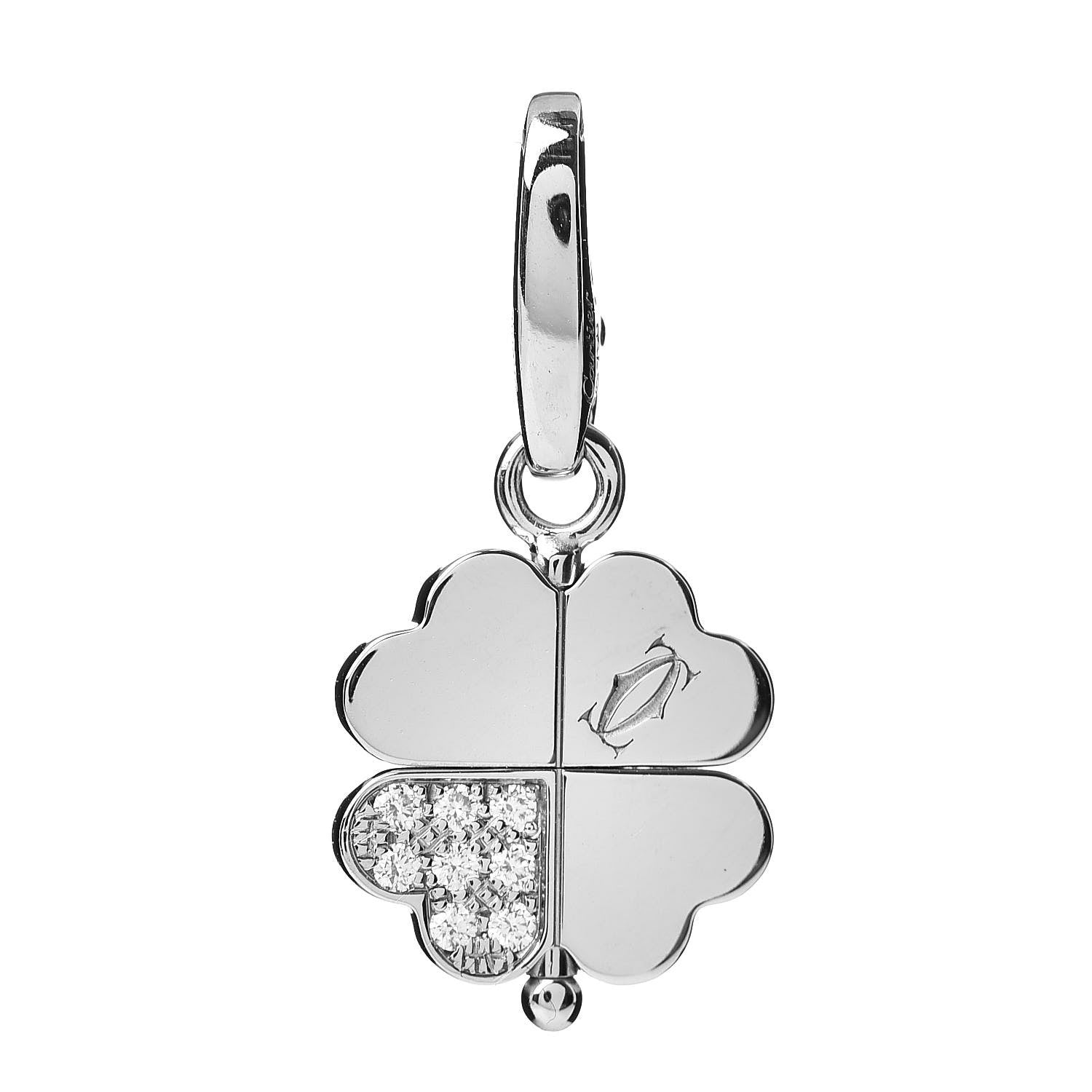 Cartier 18K White Gold Diamond Four Leaf Clover Charm 1 of 3