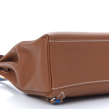 Hermes Taurillon Clemence Kelly Amazone Ado Backpack 22 Gold Bleu Zellige Caramel 9 of 11