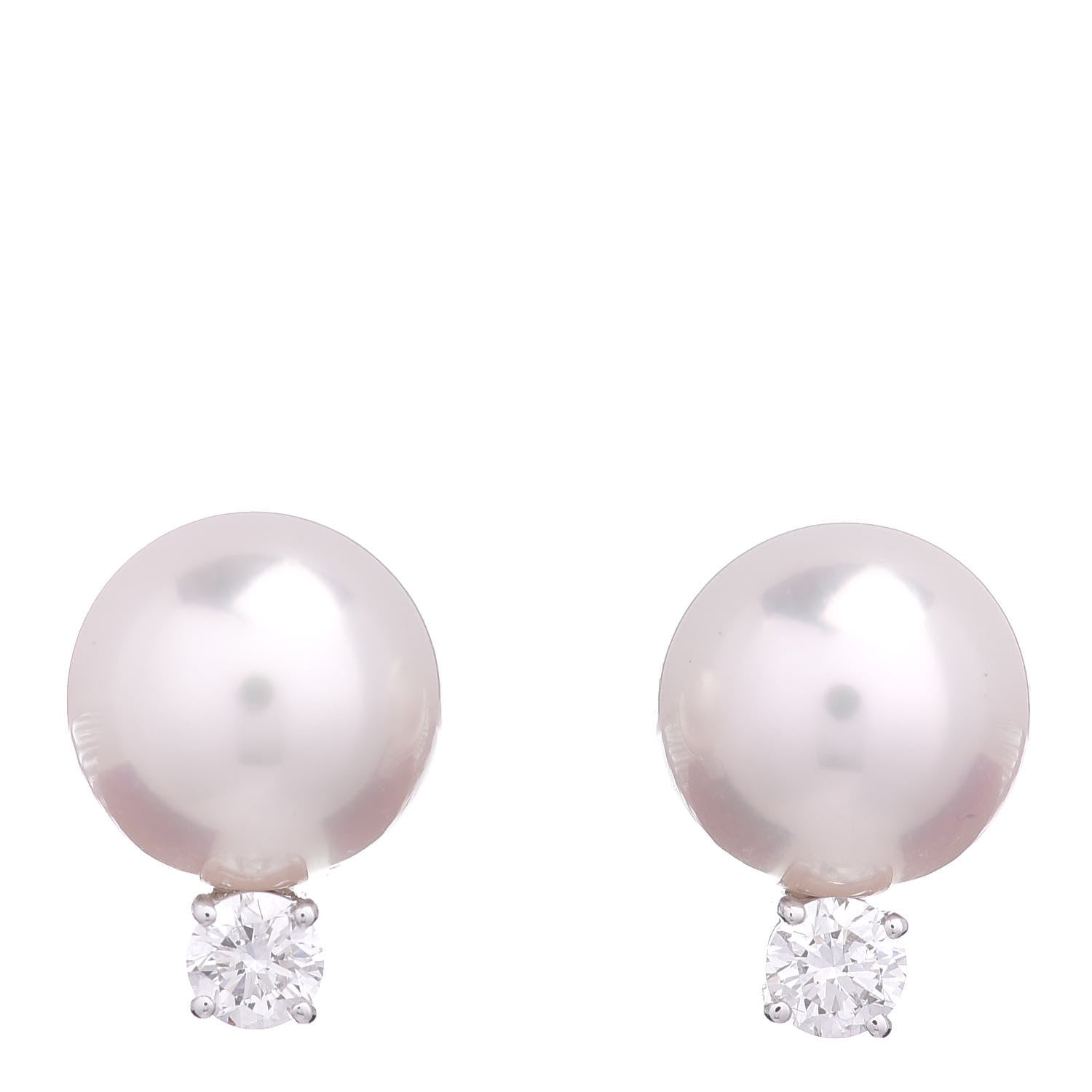 Mikimoto 18K White Gold Diamond Akoya Pearl 9mm Stud Earrings 1 of 4