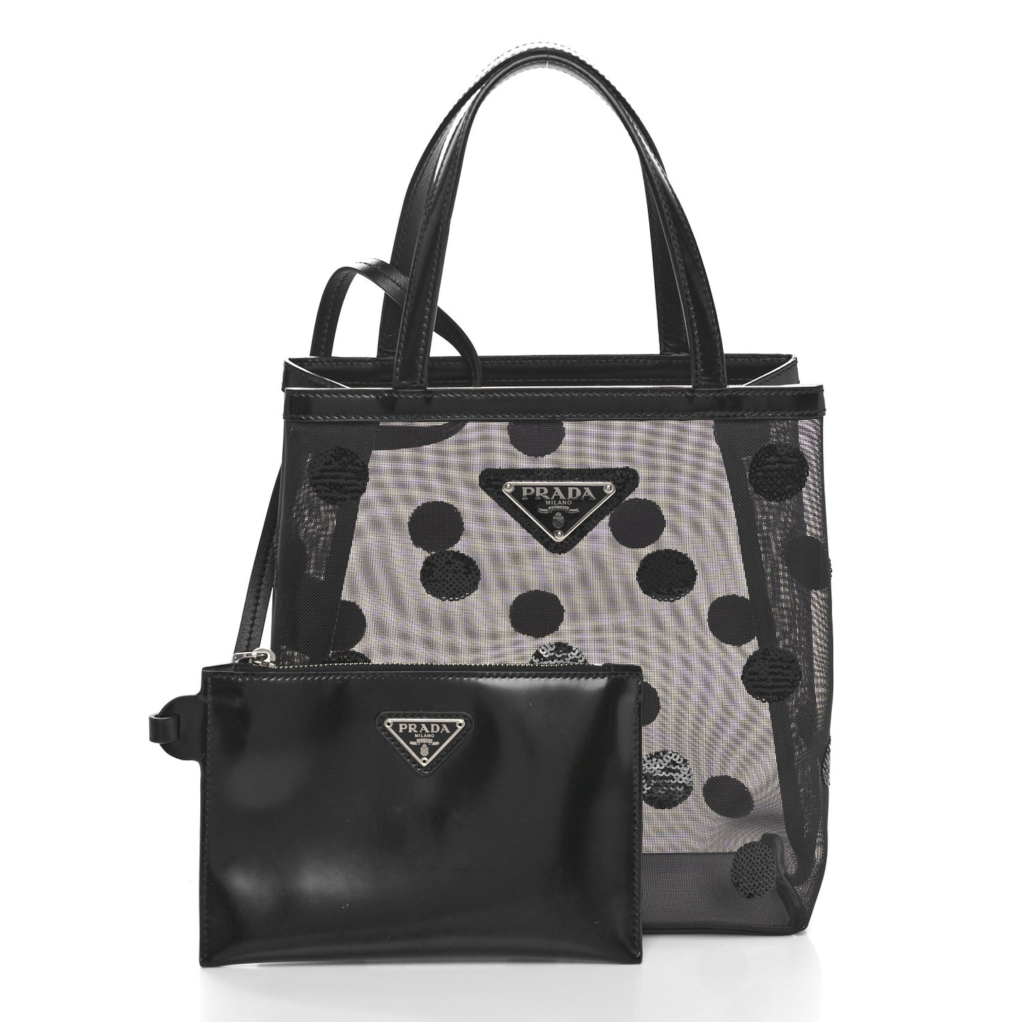 Mesh Sequin Polka-Dot Small Tote Bag Black