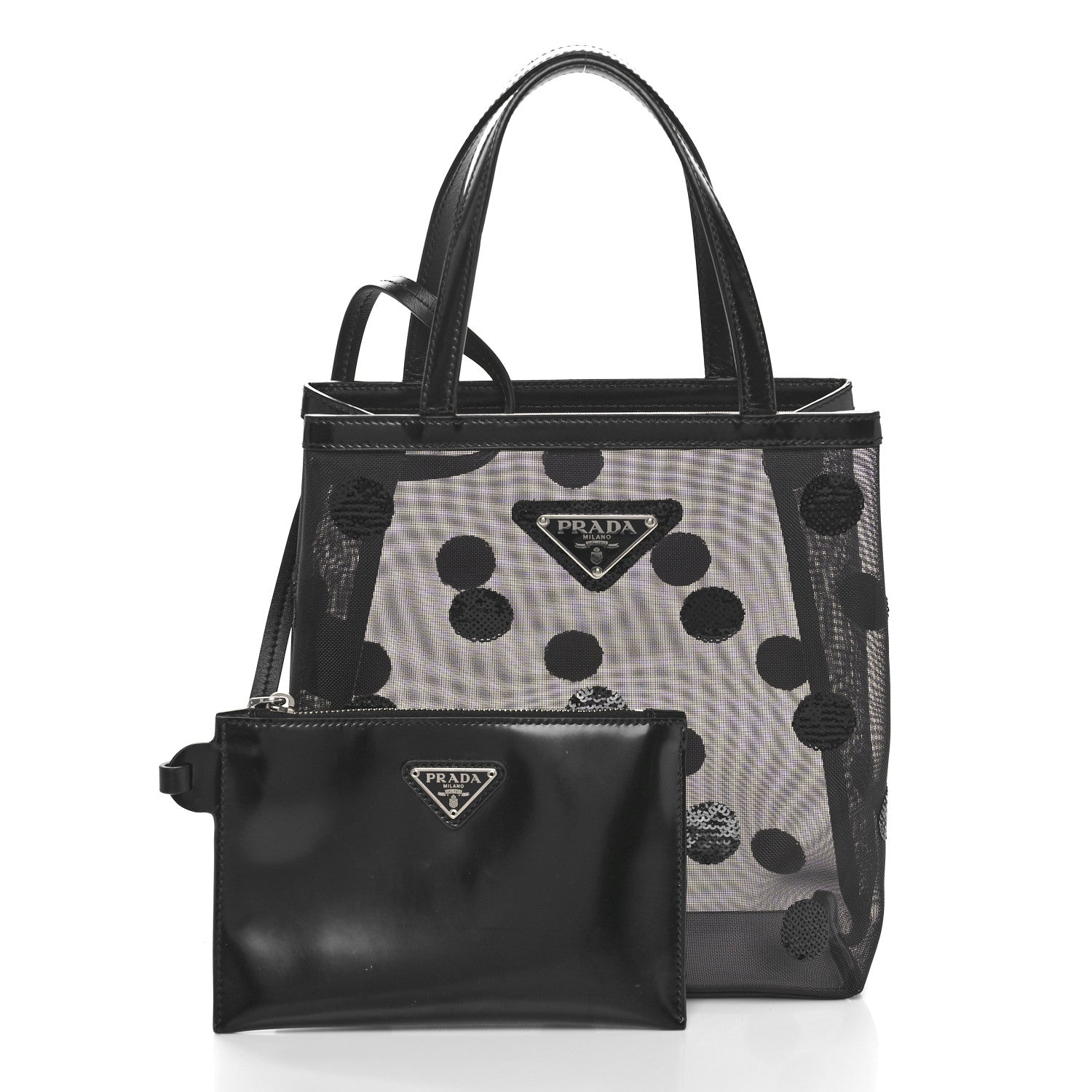Prada Mesh Sequin Polka-Dot Small Tote Bag Black 10 of 10