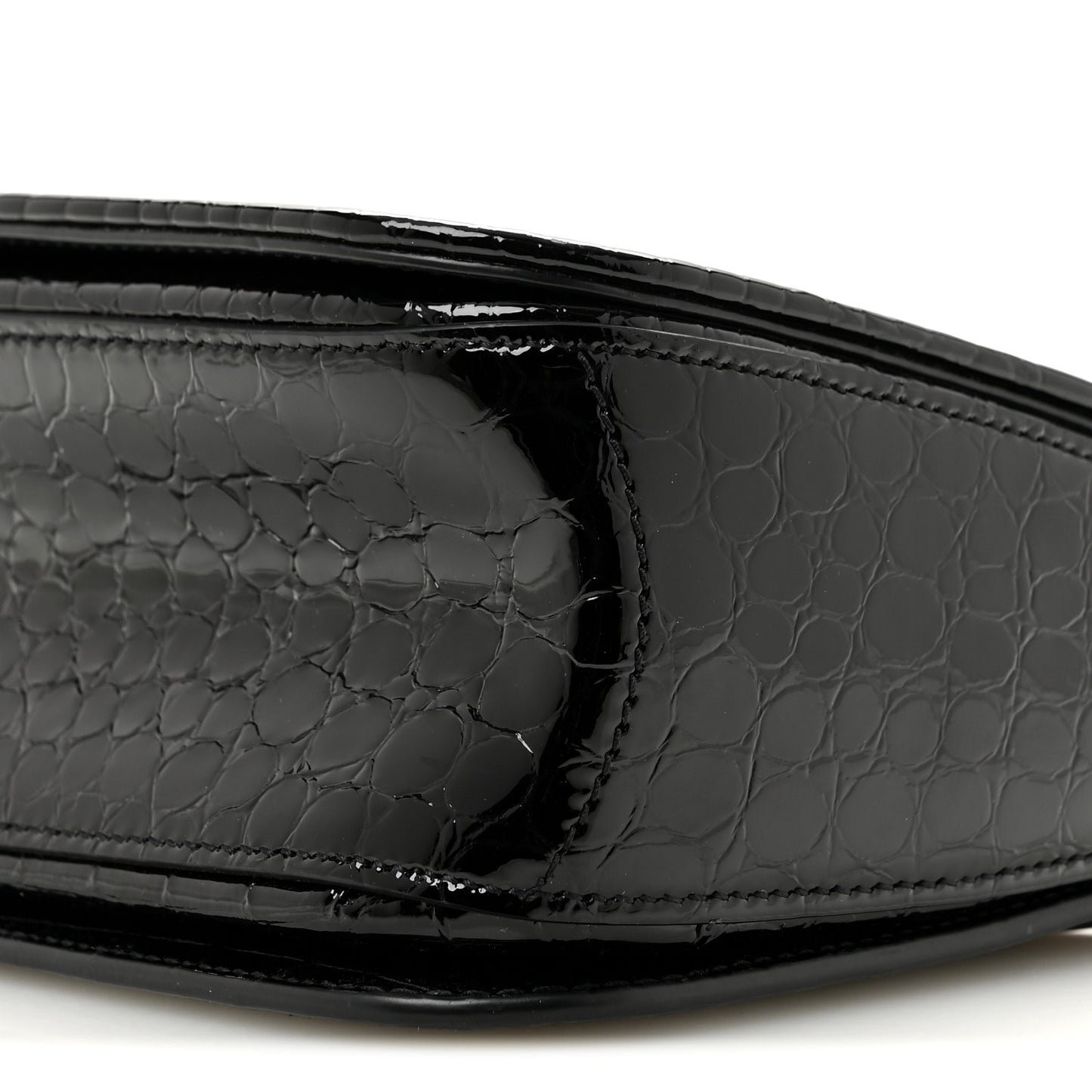 Patent Calfskin Crocodile Embossed Elise Chain Shoulder Bag Black Black