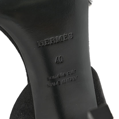 Hermes Suede Goatskin Embellished Ella 105 Sandals 40 Black 6 of 8