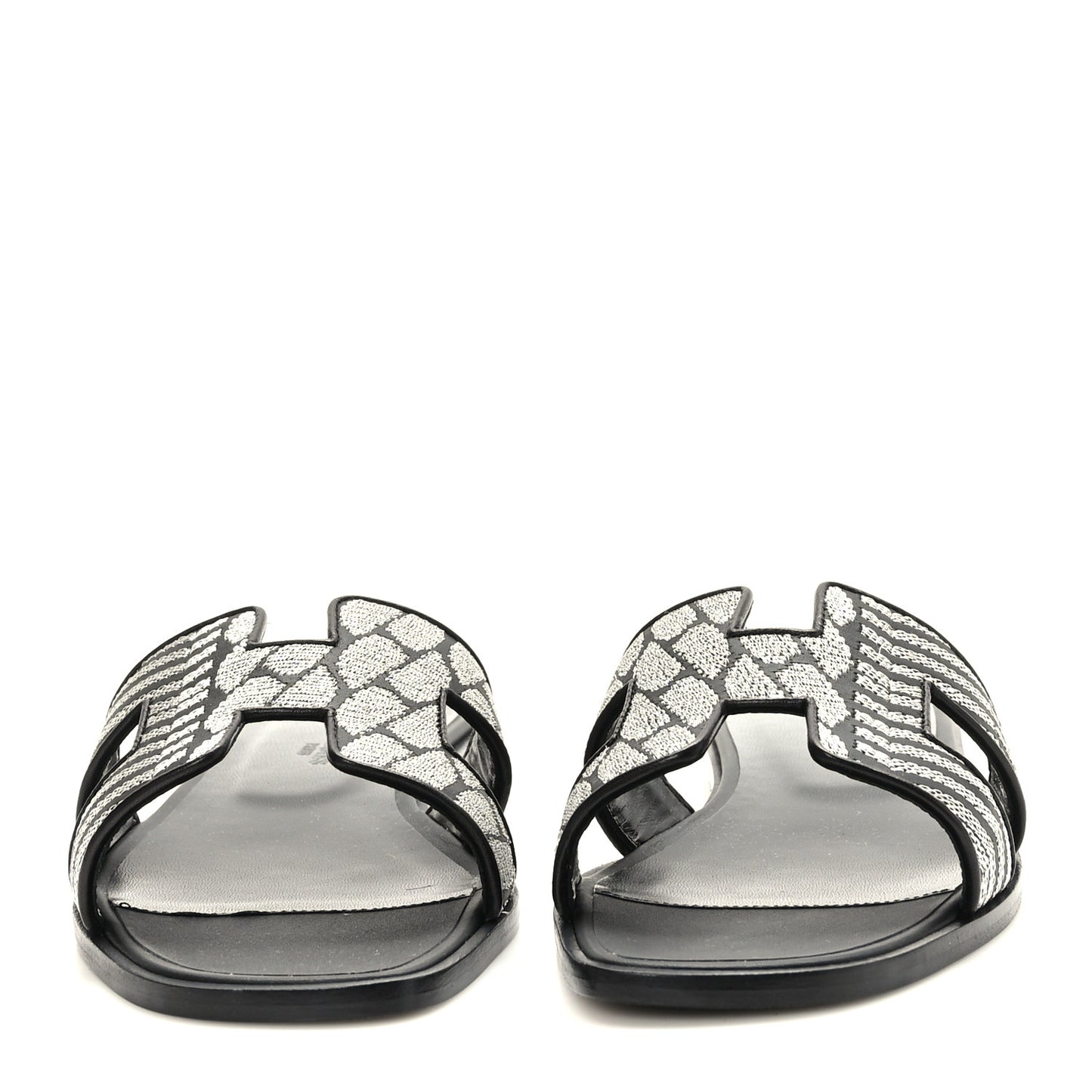 Calfskin Embroidered Oran Sandals 37.5 Black Gris Argente