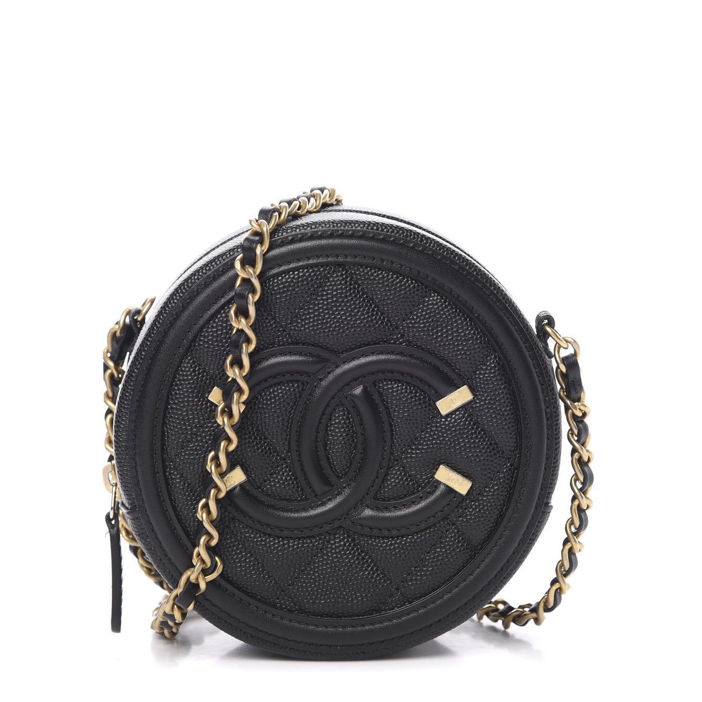 Caviar Quilted Round Filigree Crossbody Black