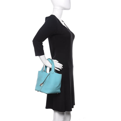 Hermes Taurillon Clemence Picotin Lock 18 PM Bleu Atoll 2 of 16