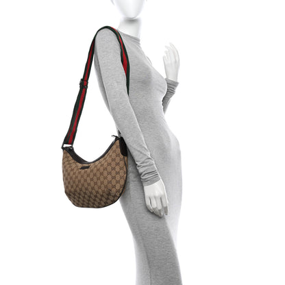 Gucci Monogram Web Medium Half Moon Hobo Dark Brown 2 of 11