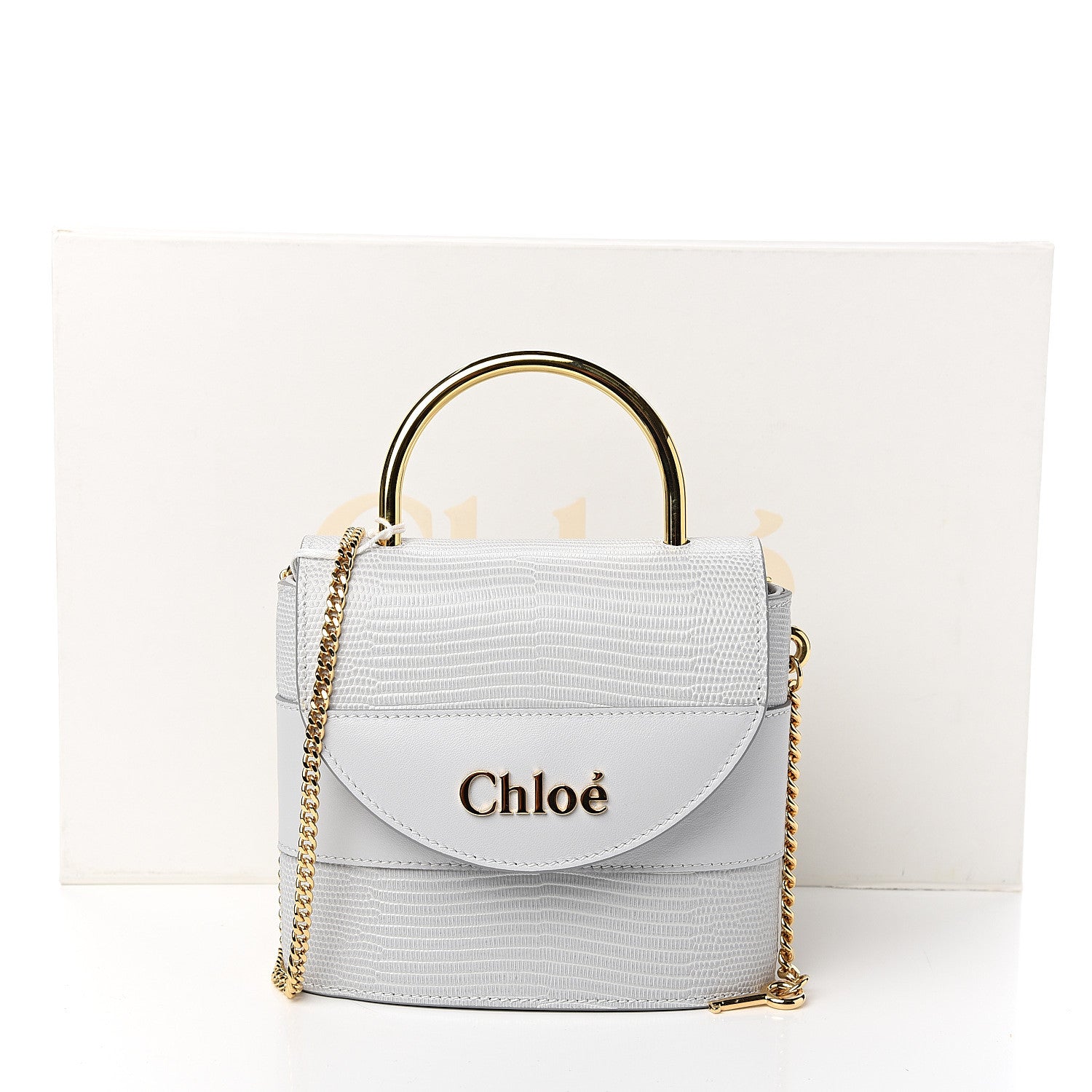 Chloe Calfskin Lizard Embossed Small Aby Lock Light Cloud 9 of 9