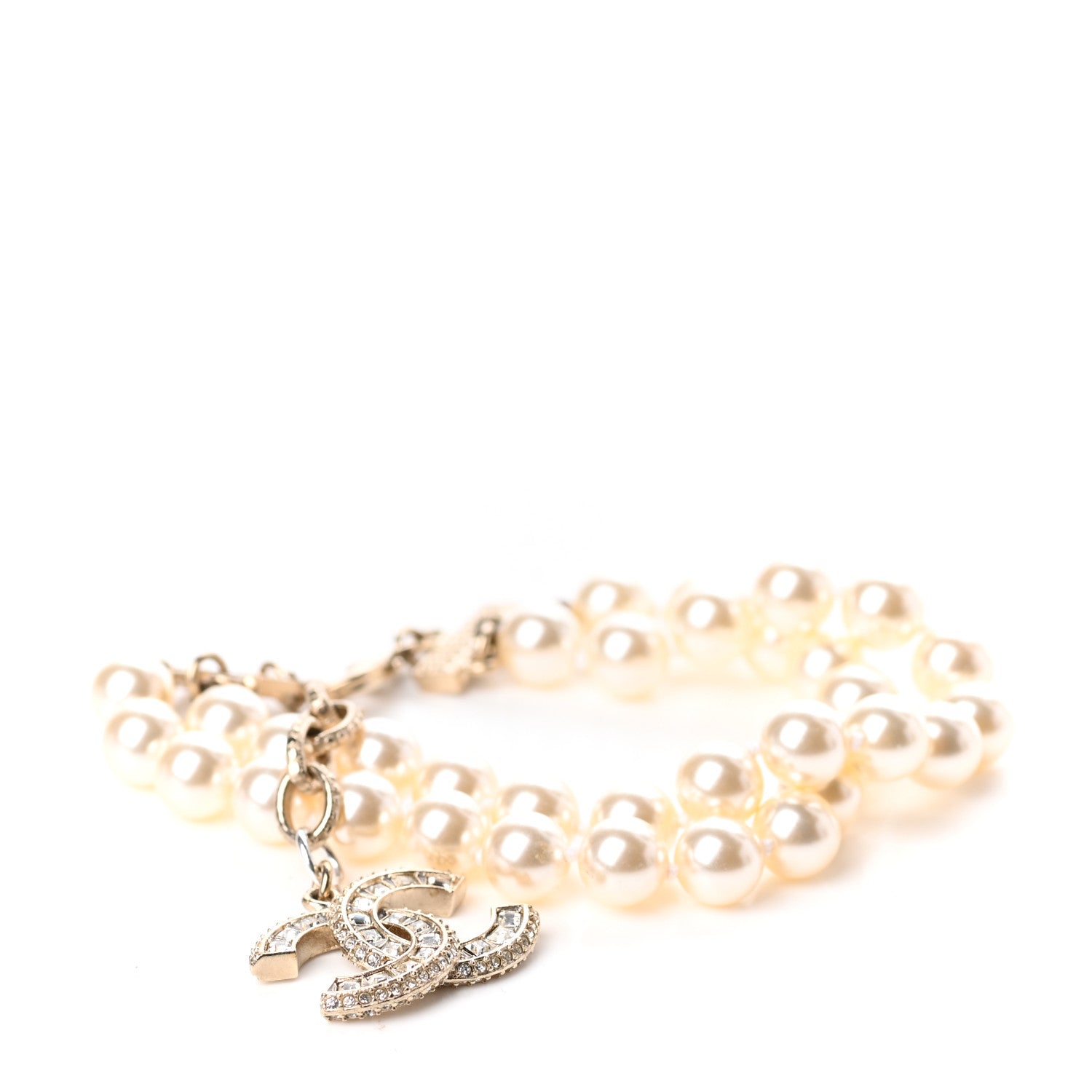 Chanel Baguette Crystal Pearl CC Bracelet Silver 1 of 4
