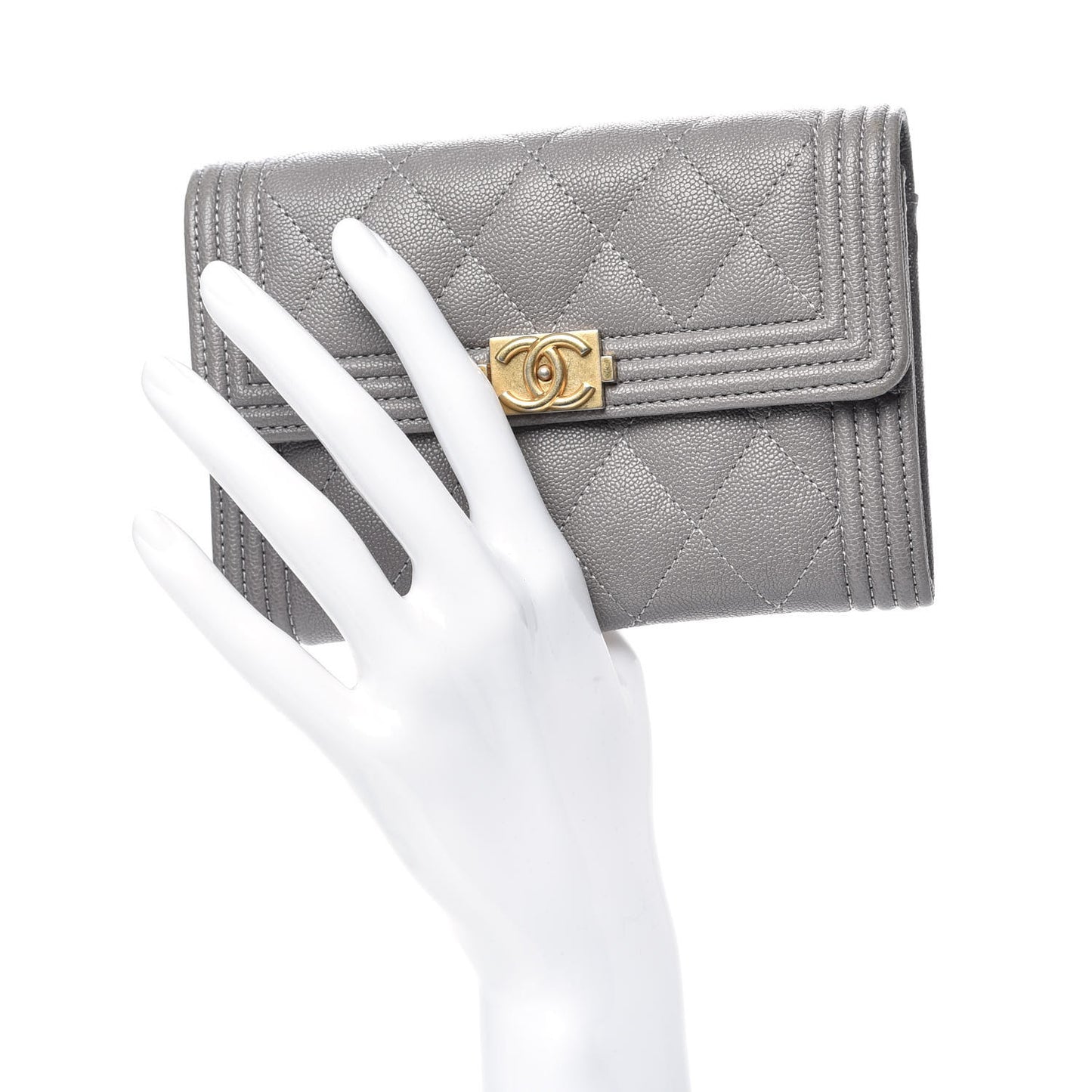 Caviar Quilted Medium Boy Flap Wallet Grey