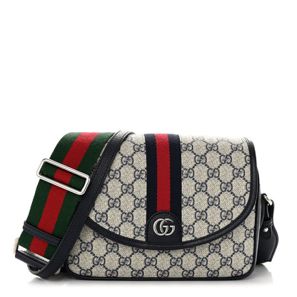 Gucci GG Supreme Monogram Textured Dollar Calfskin Web Studded Mini Ophidia Flap Shoulder Bag Beige Blue 1 of 10