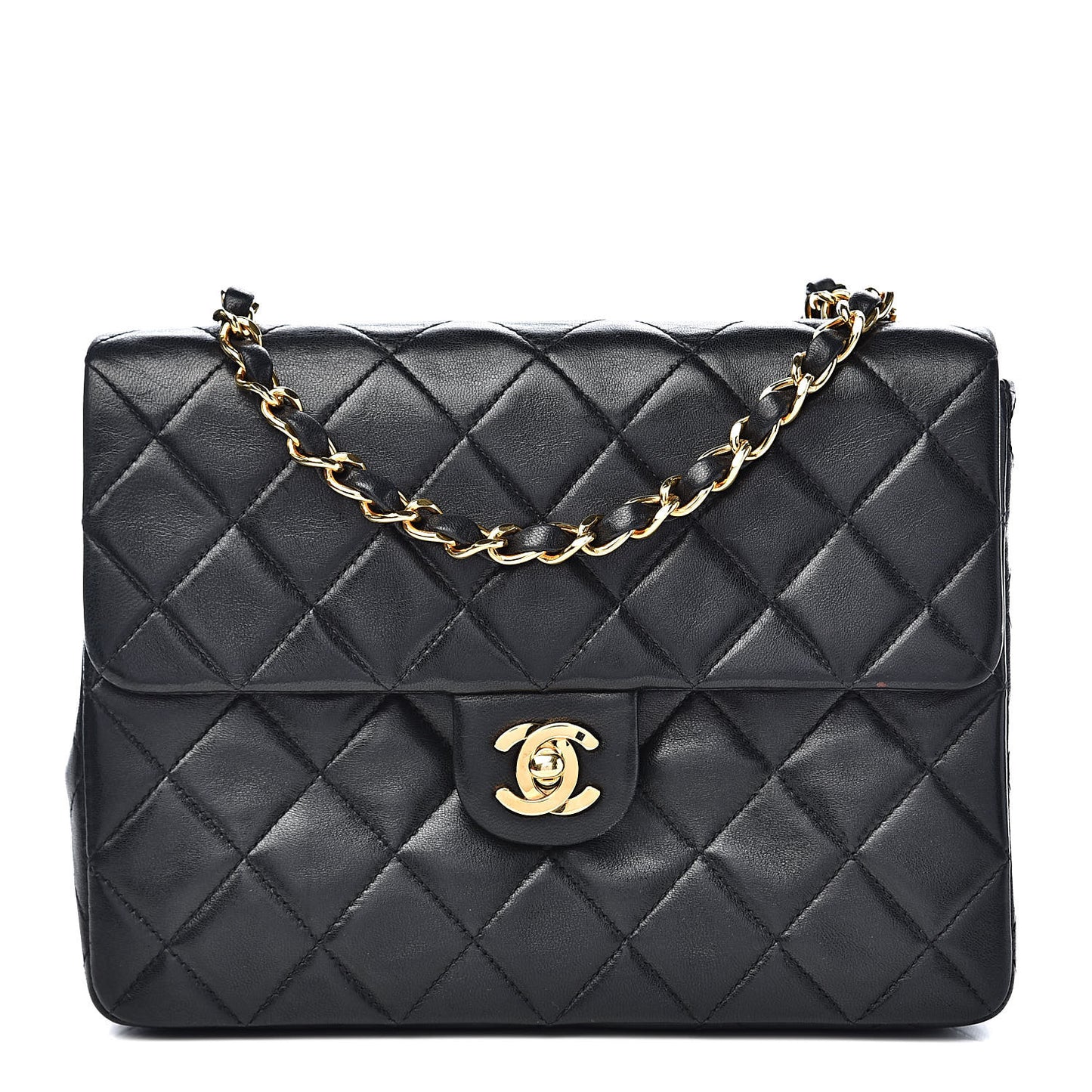 Lambskin Quilted Mini Square Flap Black