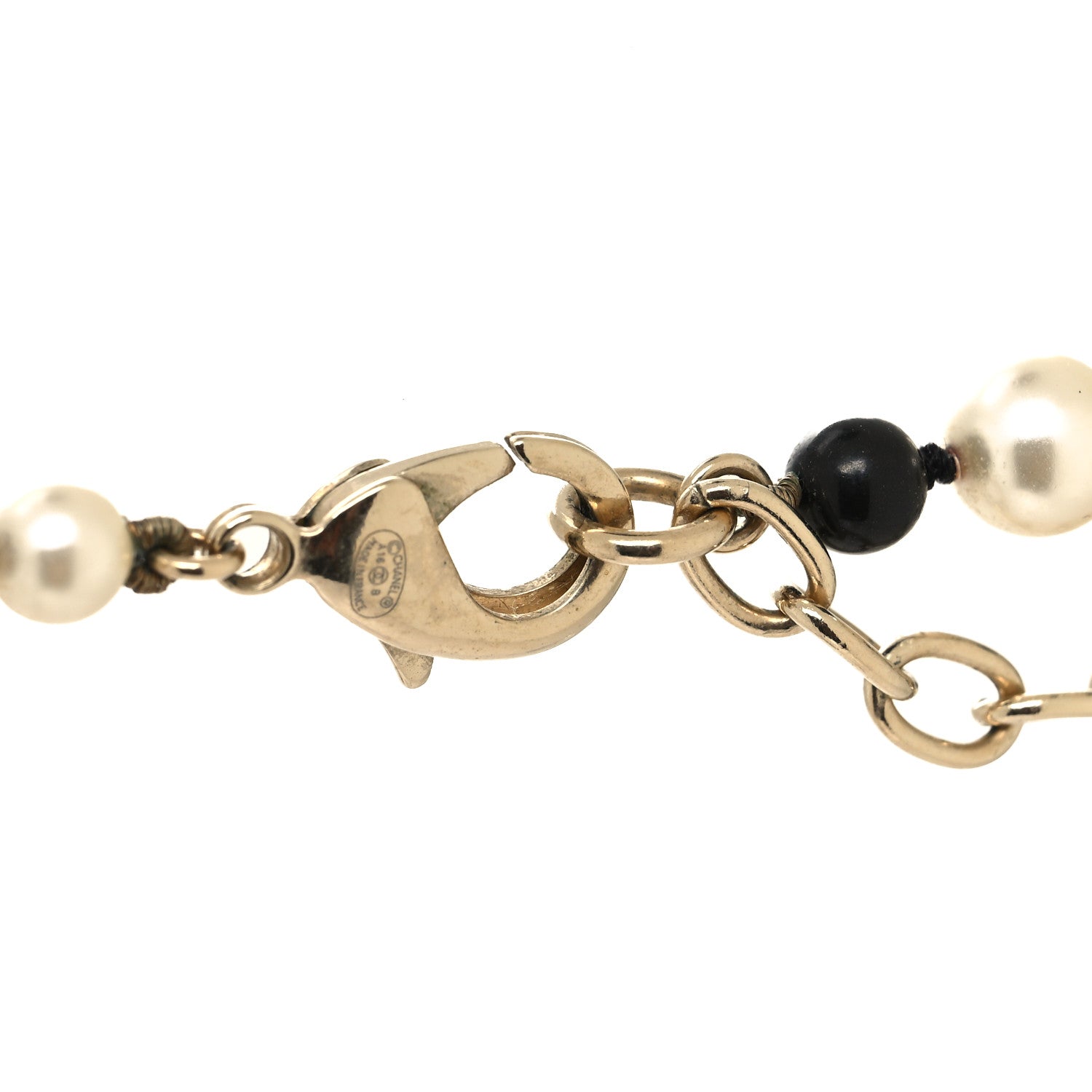 Chanel Metal Pearl Beaded Textured CC Long Necklace Gold Black Gold Black White 4 of 5