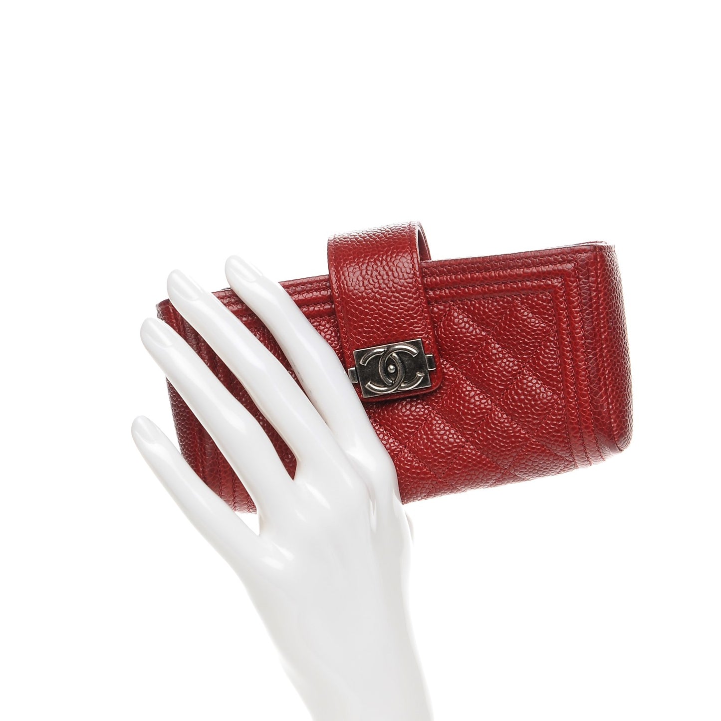 Caviar Quilted Mini Boy Phone Holder Clutch Dark Red