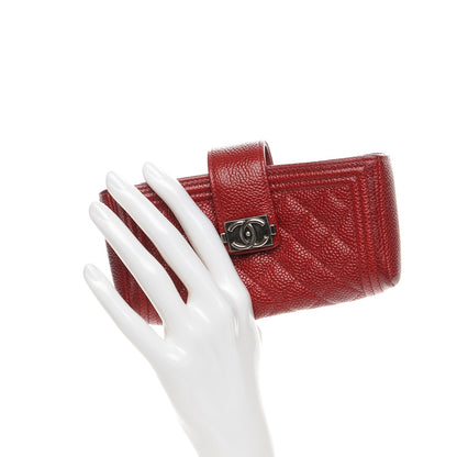 Chanel Caviar Quilted Mini Boy Phone Holder Clutch Dark Red 2 of 9