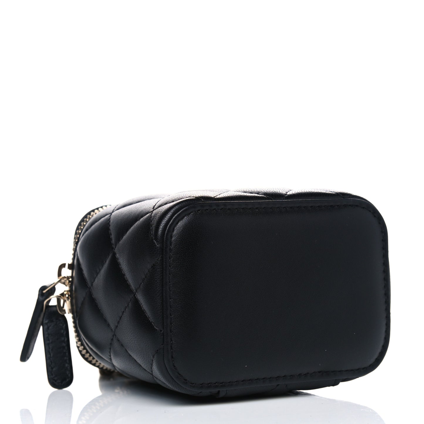 Lambskin Quilted Mini Pearl Crush Vanity Case With Chain Black