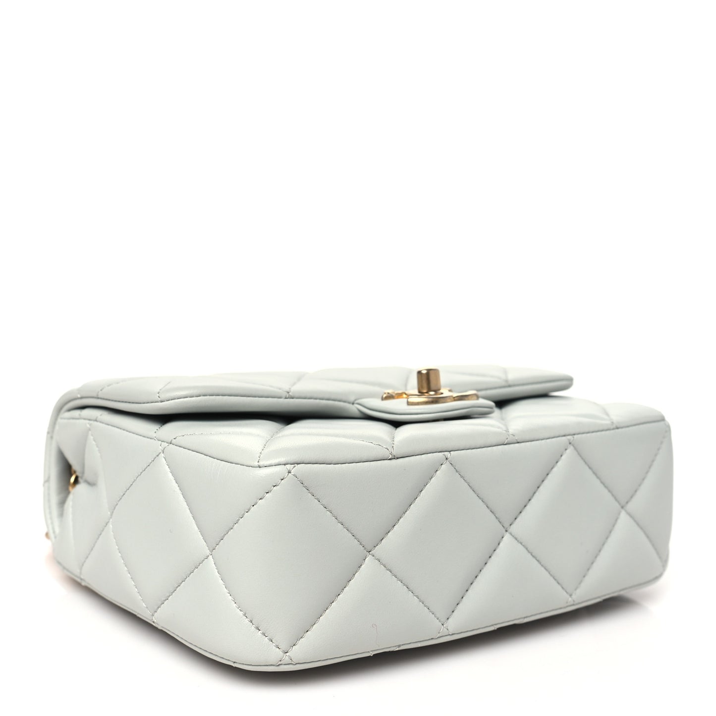 Lambskin Enamel Pearl Quilted Mini Charm Me Square Flap Light Blue