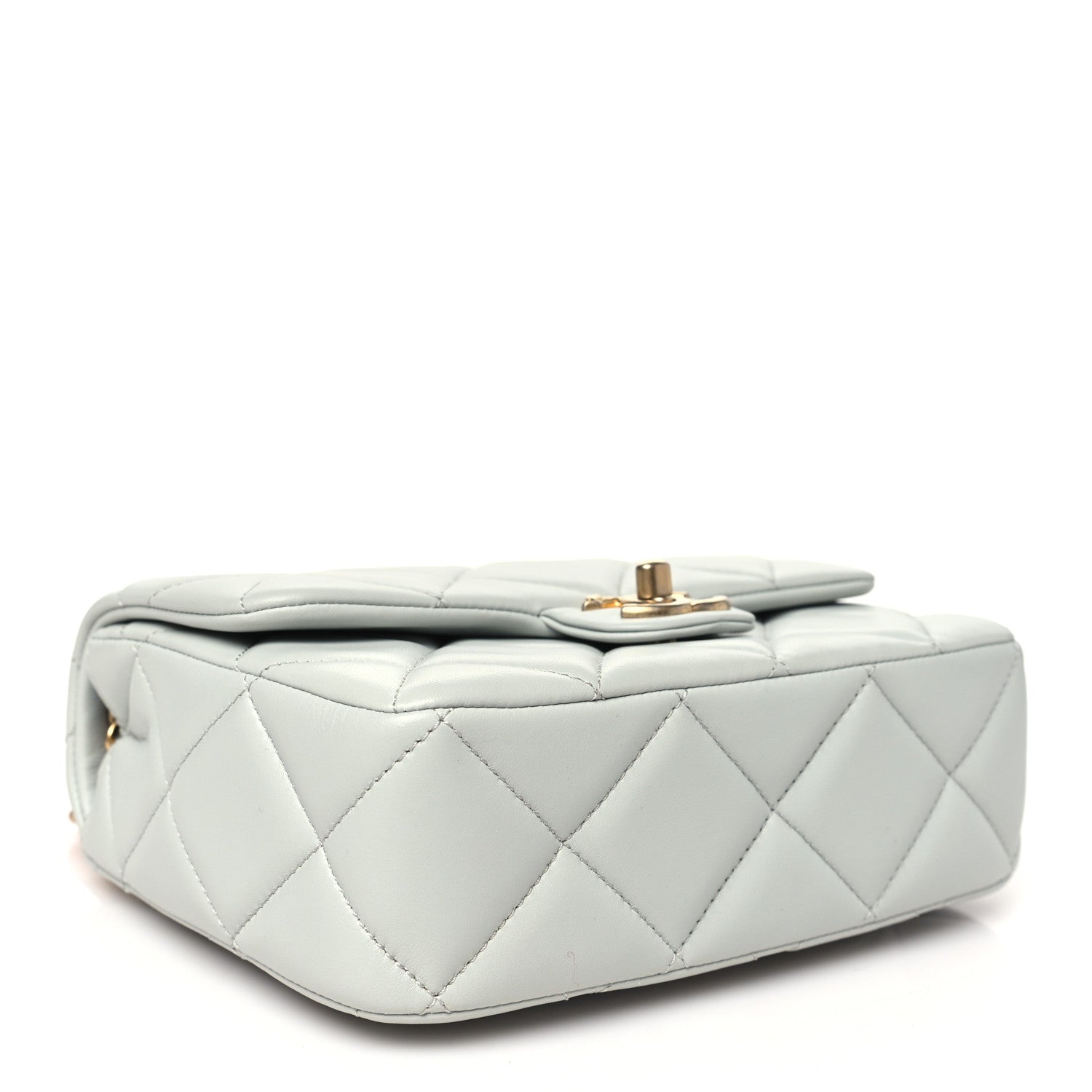 Chanel Lambskin Enamel Pearl Quilted Mini Charm Me Square Flap Light Blue 4 of 11