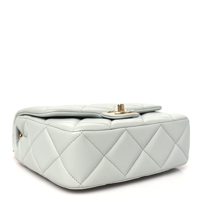 Chanel Lambskin Enamel Pearl Quilted Mini Charm Me Square Flap Light Blue 4 of 11