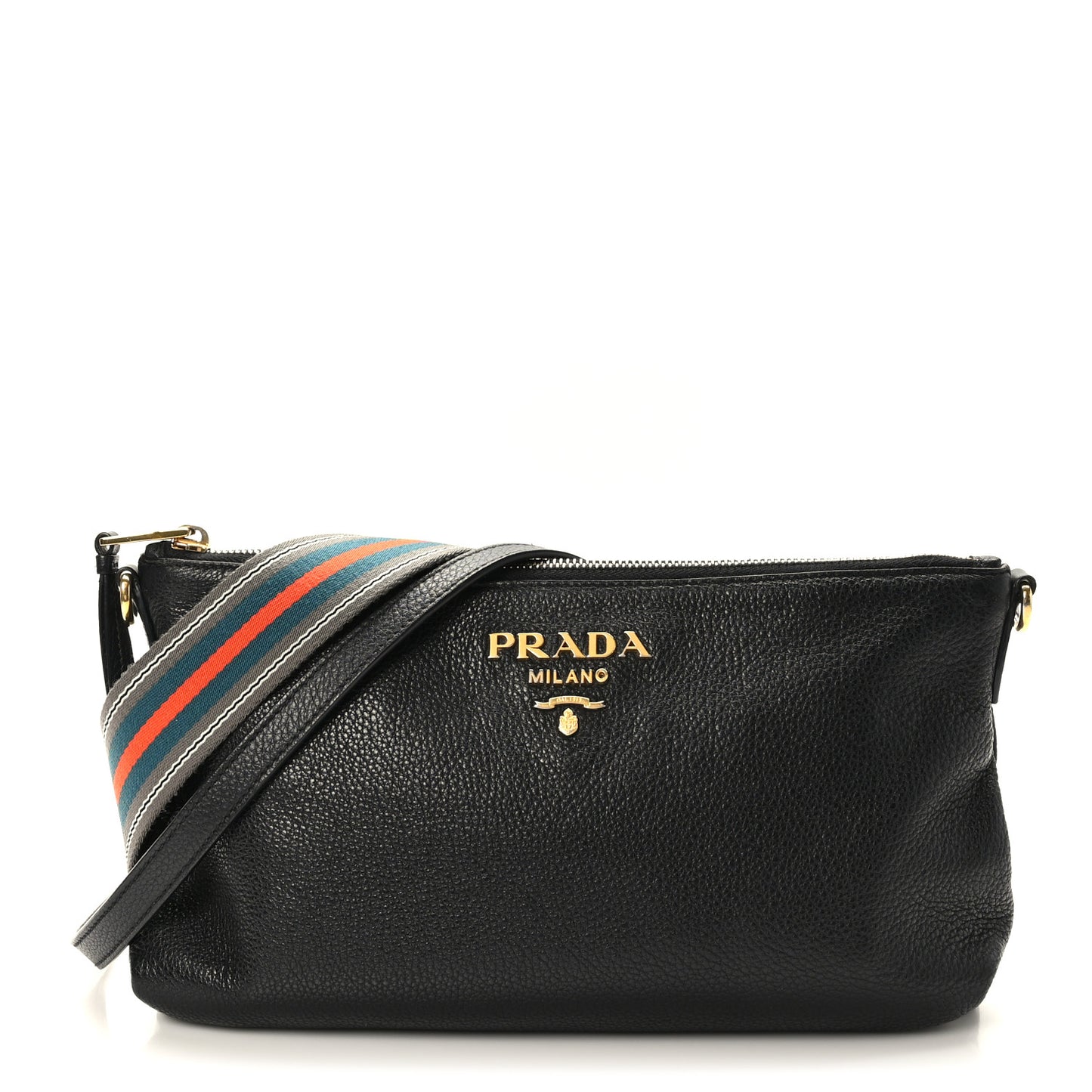 Vitello Daino Zippered Shoulder Bag Black