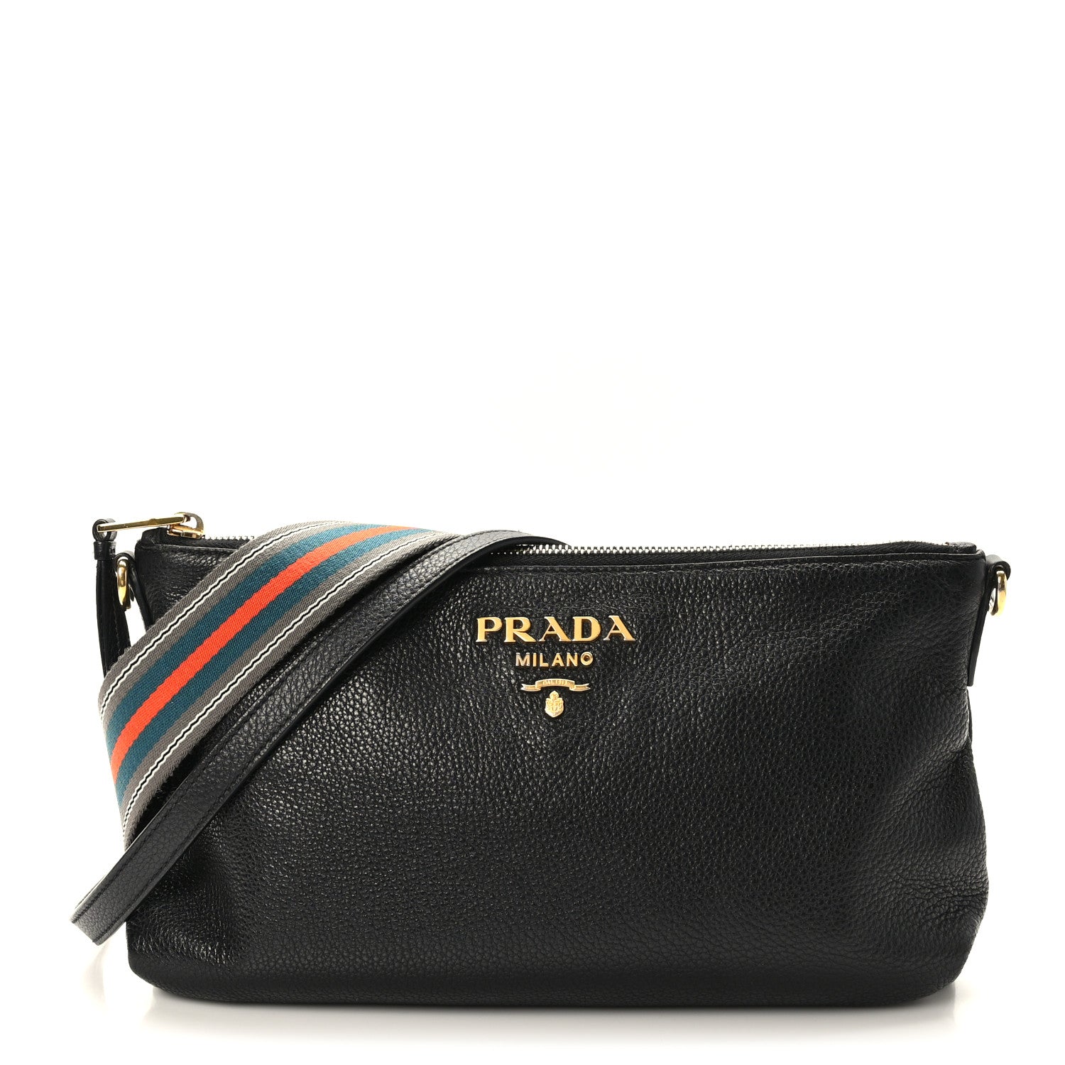Prada Vitello Daino Zippered Shoulder Bag Black 1 of 8
