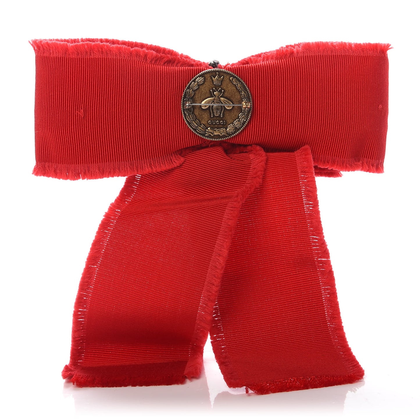 Grosgrain Crystal Bow Brooch Red