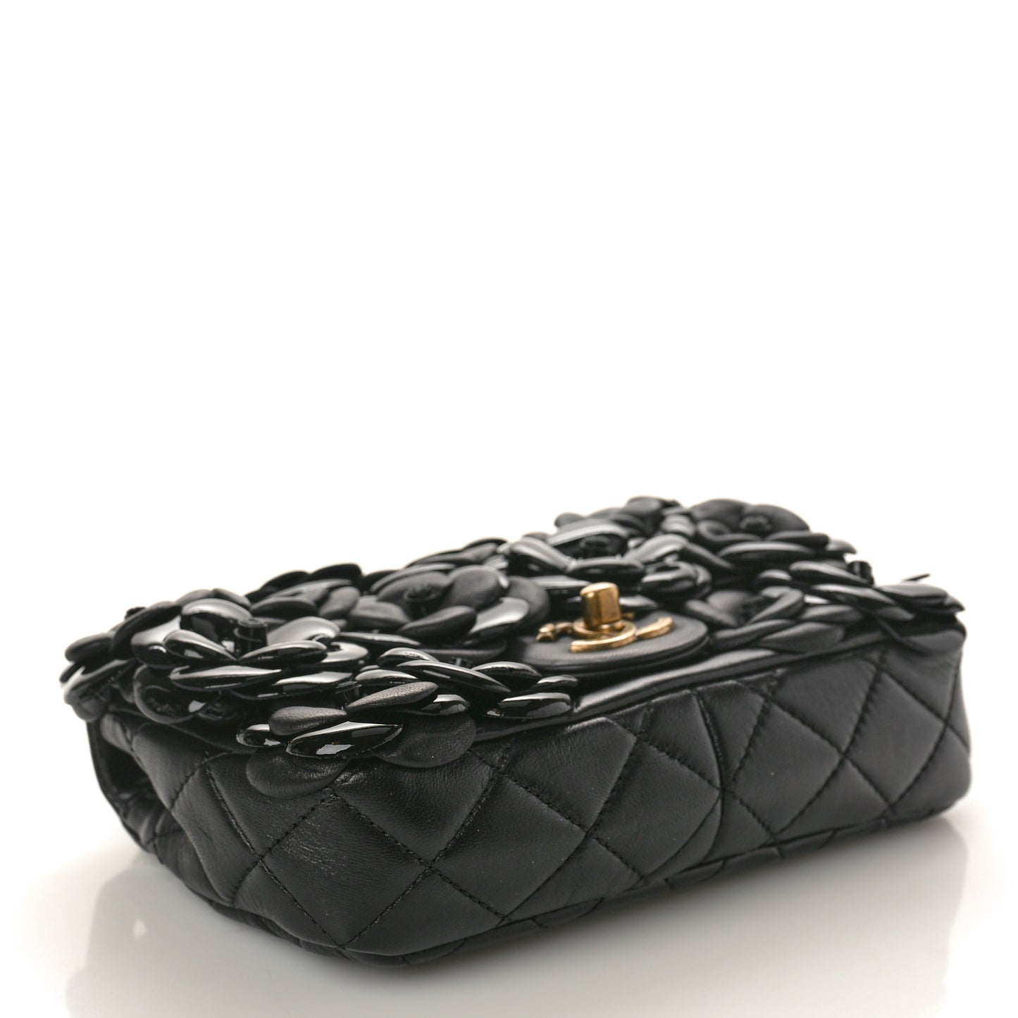 Lambskin Patent Mini Camellia Flap Black