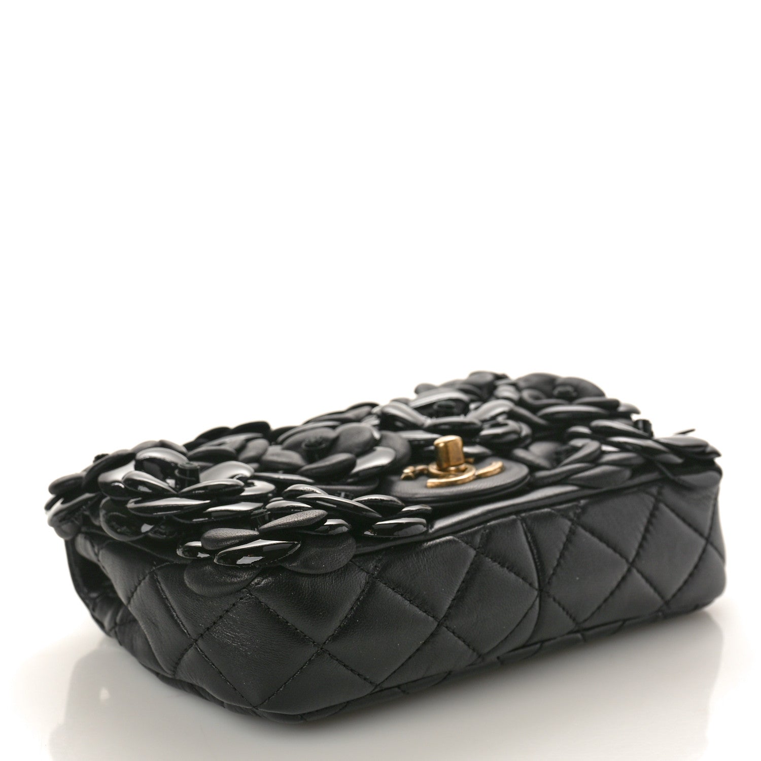 Chanel Lambskin Patent Mini Camellia Flap Black 4 of 10