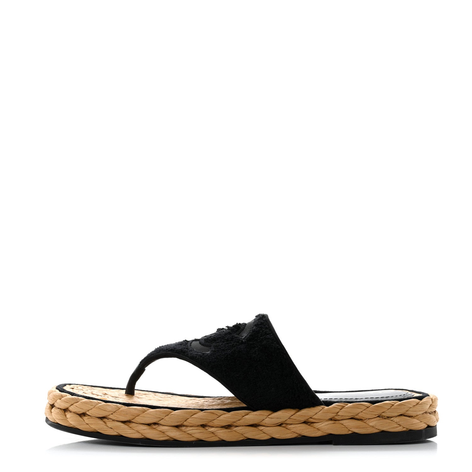 Chanel Terry Cloth Raffia CC Logo Thong Sandals 41 Black 1 of 9