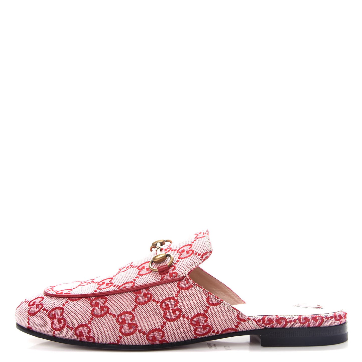 Canvas GG Monogram Horsebit Womens Princetown Slippers 37.5 Gardenia Hibiscus Red